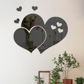 CEYAZYE Wall Mirror Tiles, Love Heart Shape Mirrors for Wall, Self Adhesive Wall Mirror Stickers, Acrylic Mirror Cute Room Wall Decor Y2k Aesthetic Living Room Bedroom Decor(Silver)