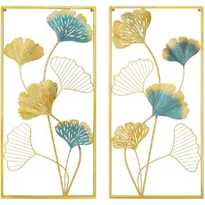 AOTISBAO Set of 2 Large Wall Art Decor 32" X 12" Metal Art Wall Sculpture Flowers Luxury Wall Home Decor with Frame for Metal Wall Decor Kitchen Bedroom Living Room Study Room Home Office