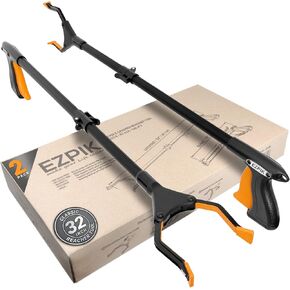 2 x EZPIK® 32" Folding Reacher Grabber Pickup Tool - Grabbers for Elderly Grab It Reaching Tool Heavy Duty - Standard Size Trash Picker Upper Tool - Grabber Tool Reacher Tool Heavy Duty (2 Pack)