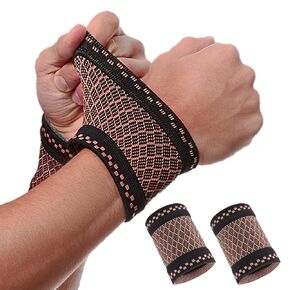 Copper Wrist Compression Sleeves (2Pcs), Compression Wrist Brace Wrist Support for Improved Circulation, Recovery, Elastic Wrist Bands for Men and Women Sport, Tendonitis, Arthritis, Carpal Tunnel-S