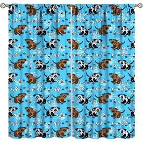 Dog Paw Print Blackout Curtains, Cartoon Dog Paw Print and Bones Window Treatment Thermal Insulated Curtain for Living Room Bedroom 2 Panels Set, 42x63 inch