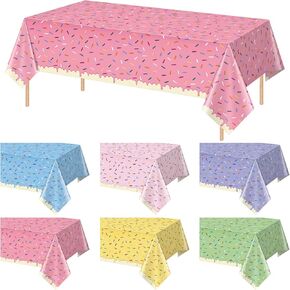 6 Pack Ice Cream Party Decorations Tablecloths,Disposable Plastic Rectangle Table Covers for Baby Shower Sweet One Birthday Donut Themed Party Supplies, 6 Color,54 X 108 Inch