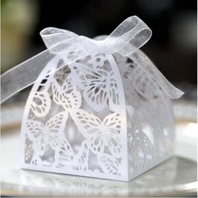 50PCS Laser Wedding Party Favor Box Candy Chocolate Gift Boxes with Ribbon Cute Butterfly Pattern Candy Cookie Small Gift Box Present Boxes DIY Candy Boxes for Wedding Birthday Baby Shower Party,O