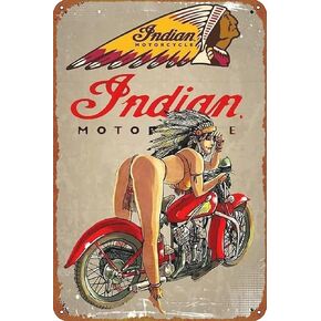 Indian Motorcycle Girl Garage Poster Retro Metal Sign Vintage Tin Sign for Cafe Bar Home Wall Decor 12 X 8 inch (JIANZV-KIE616J) in Kuwait