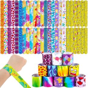AMOR الحاضر 64PCS صفعة الأساور السائبة، أساور المفاجئة للأطفال التعادل صبغ المعصم الفرقة حورية البحر غالاكسي لحزب تفضل كرنفال جوائز جودي أكياس الأخدود الطرف