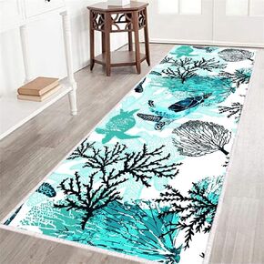 Coastal Runner Rug for Hallway 2x6 Sea Turtle Hallway Rugs Nautical Throw Rug Sea Turtles Beach Ocean Life Teal Marine Animal Area Rug Non-Slip Floor Carpet for Bedroom Entrance Door Mat Washable Rug