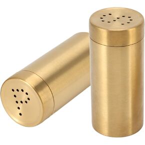 2Pcs Salt and Pepper Shakers Set, 7 Ounce Stainless Steel Salt and Pepper Dispenser Gold Spice Jar Rustproof Seasoning Bottle Easy Filling Salt and Pepper Shakers for Modern Home Kitchen Decor