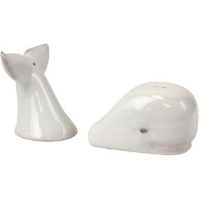 Beachcombers White Ceramic Swimming Whale Set Of P Shaker Blue