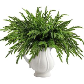 10 Pcs Christmas Norfolk Pine Branches- 19" Extra Length Artificial Xmas Branches Plants Pine Needles- Fake Greenery Norfolk Pine Stems Sprigs for DIY Craft Garland Home Garden Decor