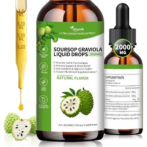 Soursop Graviola Liquid Drops 2000mg, 98% Absorption Soursop Bitters Liquid for Cell Support & Regeneration, Immune Boost, Liver and Sleep, Herbal Goodness, Sugar/Gluten Free, Natural Flavor, 2 Fl Oz