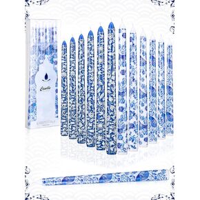 12 Pack Chinoiserie Taper Candles Blue and White Taper Candle 10inch Blue Willow Decorative Taper Candles Bulk for Coworkers Home Decoration Wedding Women