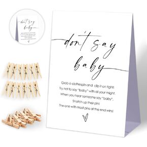 Don't Say Baby Baby Shower Game,Baby in Bloom Baby Shower Decorations,Mini Clothespins for Baby Shower,Neutral Baby Shower Decorations,little cutie baby shower,1 Sign & 50 Mini Clothespins Set-D1