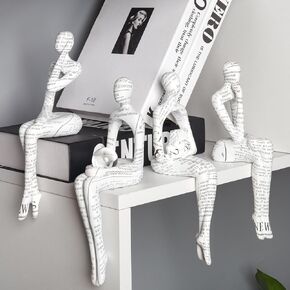 4PCS Thinker Statues Home Decor, Pulp Reading Women Figurine Modern Aesthetic Resin Collectible Sitting Sculpture for Home Office Living Room Bookshelf Decor