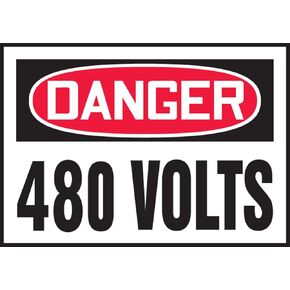Accuform Signs, Label,Danger 480 Volts,Adhesive Vinyl,5/Pk, 3.5x5 Red/Black on White
