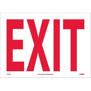 NMC M24PB Safety Sign "EXIT" - 14 in. x 10 in. Pressure Sensitive Vinyl Sign with Red Text on White Base