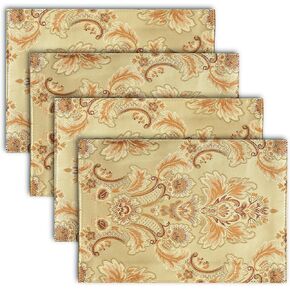 Gold Table Runner Luxury Thick Lined Damask Christmas Holiday Lace Beaded Cloth Runners (Gold, 13×120 inch)