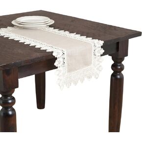 SARO LIFESTYLE Taupe Lace Trimmed Table Runner - 16"x 72" Oblong
