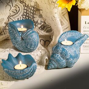 Set of 3 nautical resin tealight candle holder beach Decor coastal Wedding table Hand-Painted summer sea shell for bathroom bedroom