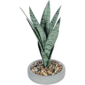 MyGift 12 Inch Artificial Mini Snake Plant Potted in Modern Round Gray Concrete Planter Pot, Realistic Houseplant, Indoor Faux Plant Tabletop Home Decor