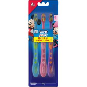 Oral-B Kids Mickey gentle extra soft toothbrush, Pack of 3, Age 2+, Easy to hold handle, Designed to make brushing fun for kids