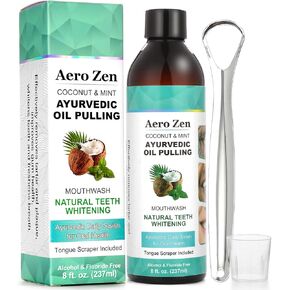 Coconut Pulling Oil for Teeth,Oil Pulling with Tongue Scraper - Natural, Alcohol Free Mouthwash Clean Mint Supports Bone Gum Health, Fresh Breath & Teeth Whitening (8 Fl Oz)