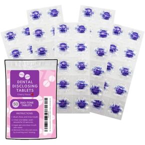 Dental Disclosing Tablets for Kids and Adults - Individually Wrapped Plaque Disclosing Tablets for Teeth, Safe & Effective Two-Tone Dental Cleaning Tablets - 50 Tablets