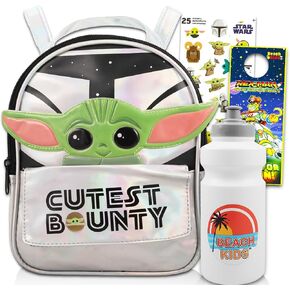 Baby Yoda Backpack for Girls, Kids - Bundle with 12" Baby Yoda Backpack Purse, Water Bottle, Stickers, and More | Star Wars Mini Backpack for Women