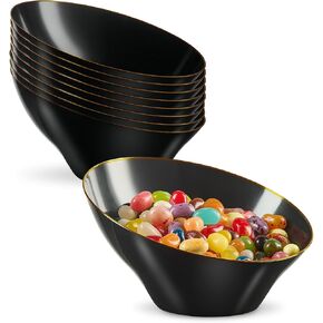 PLASTICPRO Angled Plastic Bowls Disposable Large Plastic Clear Serving Bowls with Gold Rim for Party for Appetizer Salads Pack of 4