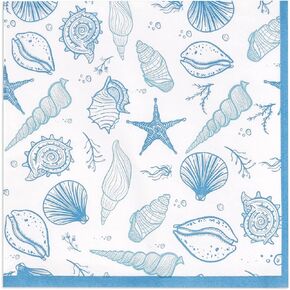 100 Nautical Seaside Cocktail Beverage Napkins Disposable Paper Seashell Sea Shore Ocean Beach Dessert Napkin for Summer Tropical Wedding Bridal & Baby Shower Birthday Coastal Dinner Party Supplies