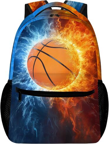 Football Backpack for Boys, Cool Fire and Ice Football Backpack for School, Youth Kids Football Bookbag, Elementary Middle School Sport Balls Kids Backpack Water Resistant Bookbags, 16 Inch in Saudi Arabia