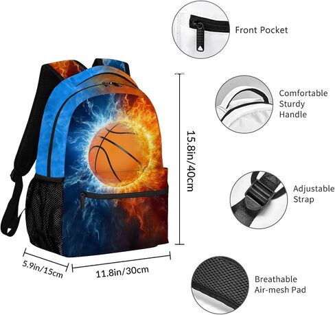 Football Backpack for Boys, Cool Fire and Ice Football Backpack for School, Youth Kids Football Bookbag, Elementary Middle School Sport Balls Kids Backpack Water Resistant Bookbags, 16 Inch in Saudi Arabia