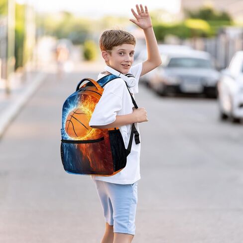 Football Backpack for Boys, Cool Fire and Ice Football Backpack for School, Youth Kids Football Bookbag, Elementary Middle School Sport Balls Kids Backpack Water Resistant Bookbags, 16 Inch in Saudi Arabia