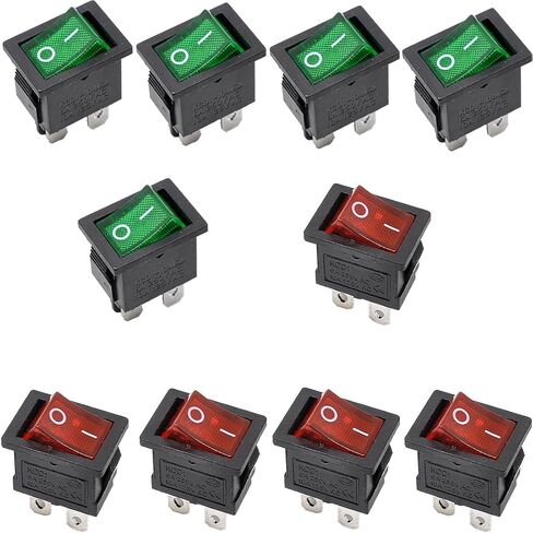 10 Pcs KCD1-104 DPST ON-Off Rocker Switches with LED Indicator (5 Red + 5 Green) in Saudi Arabia