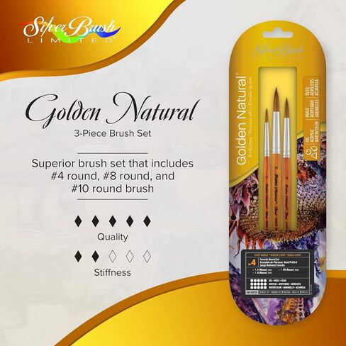 Silver Brush Limited GN-2091S Golden Natural Art Brush Set, Watercolor, Oil, and Acrylic Paintbrushes, 4-Piece Set in Saudi Arabia