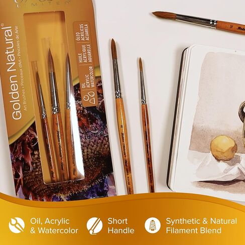 Silver Brush Limited GN-2091S Golden Natural Art Brush Set, Watercolor, Oil, and Acrylic Paintbrushes, 4-Piece Set in Saudi Arabia