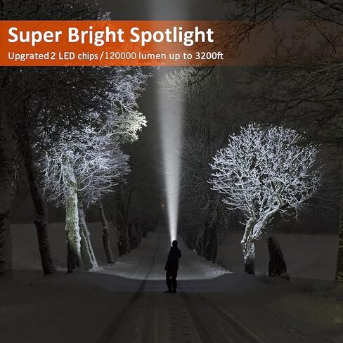 Samyoung Spotlight 120000 Lumen Super Bright، 10000 mAh 30 ساعة LED مصابيح كاشفة قابلة لإعادة الشحن، IP65 مقاومة للماء وقابلة لإعادة الشحن تأتي مع حامل ثلاثي القوائم قابل للطي وشريط لتخييم قارب الصيد in Kuwait