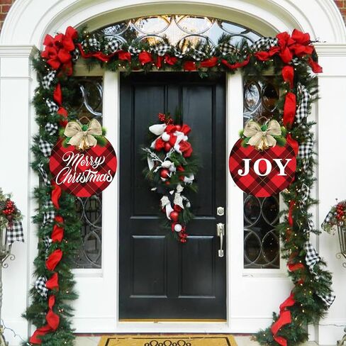 قطعتان من زينة لافتة باب عيد الميلاد - علامة عيد ميلاد سعيد منقوشة بافلو وعلامة الفرح لعطلة ريفية ونافذة باب المزرعة وديكورات داخلية وخارجية in Kuwait