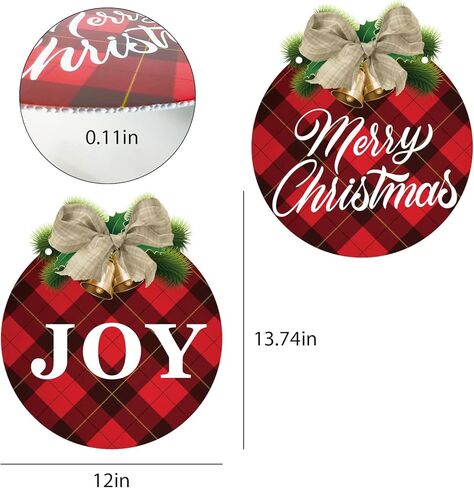 قطعتان من زينة لافتة باب عيد الميلاد - علامة عيد ميلاد سعيد منقوشة بافلو وعلامة الفرح لعطلة ريفية ونافذة باب المزرعة وديكورات داخلية وخارجية in Kuwait