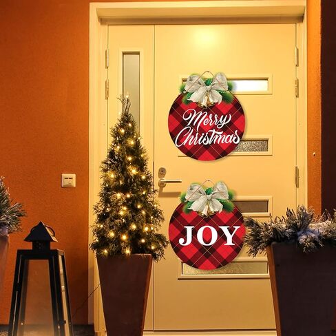 قطعتان من زينة لافتة باب عيد الميلاد - علامة عيد ميلاد سعيد منقوشة بافلو وعلامة الفرح لعطلة ريفية ونافذة باب المزرعة وديكورات داخلية وخارجية in Kuwait
