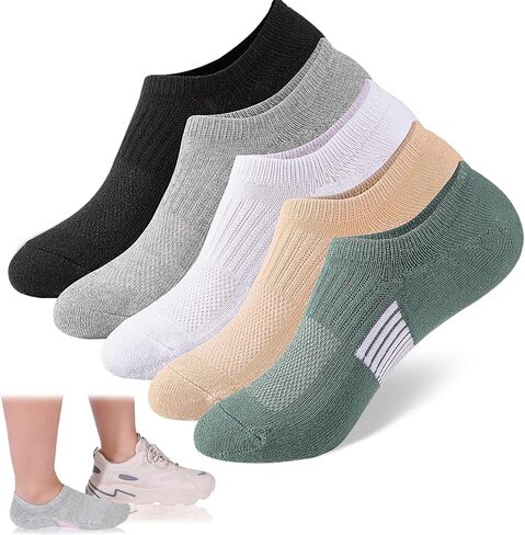 5 أزواج من الجوارب النسائية ذات القطع المنخفضة، جوارب كاحل رياضية غير مرئية مبطنة للجري والصالة الرياضية in Kuwait