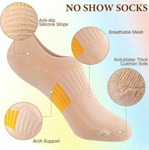 5 أزواج من الجوارب النسائية ذات القطع المنخفضة، جوارب كاحل رياضية غير مرئية مبطنة للجري والصالة الرياضية in Kuwait