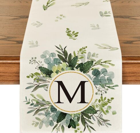 Artoid Mode Letter M Eucalyptus Table Runner, Seasonal Kitchen Dining Table Decoration for Home Party Decor 13x72 Inch in Saudi Arabia