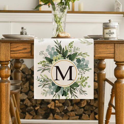 Artoid Mode Letter M Eucalyptus Table Runner, Seasonal Kitchen Dining Table Decoration for Home Party Decor 13x72 Inch in Saudi Arabia