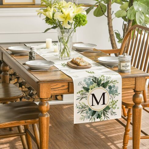 Artoid Mode Letter M Eucalyptus Table Runner, Seasonal Kitchen Dining Table Decoration for Home Party Decor 13x72 Inch in Saudi Arabia