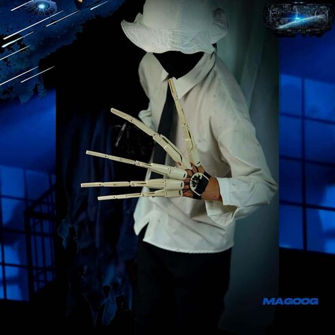 أصابع مفصلية من Magoog Halloween مع قفازات منقوشة، وصلات أصابع مفصلية، يد مخلب عظم هيكل عظمي مخيف، مخالب أصابع دعائم الهالوين، تناسب معظم أحجام الأصابع، أسود in Kuwait