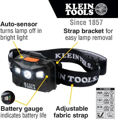 Klein Tools 56048 Rechargeable Auto-Off LED Headlamp, Adjustable Fabric Strap, 400 lms, All-Day Runtime, for Work, Running, Outdoor Hiking in Saudi Arabia