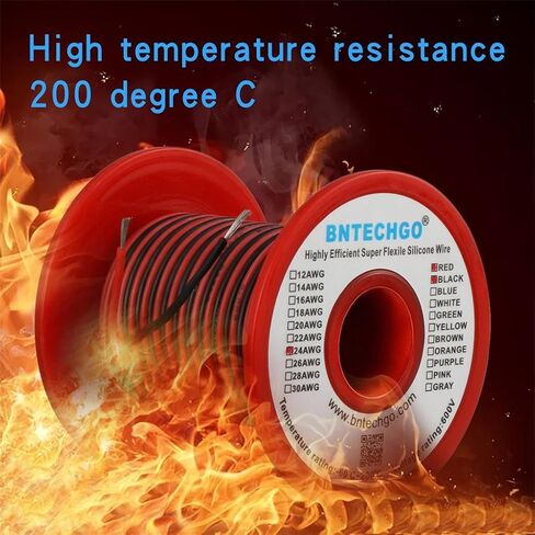 BNTECHGO 24 Gauge Silicone Wire Spool Red and Black Each 25ft 2 Separate Wires Flexible 24 AWG Stranded Tinned Copper Wire in Saudi Arabia