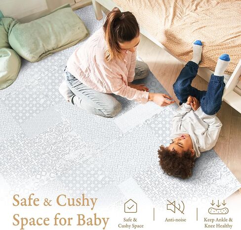 Premium Exercise & Baby Foam Play Mats - Stylish & Large Non-Toxic Puzzle Floor Mat - 6 Tiles - Spacious 6ft x 4ft - Peel-Resistant Reinforced Version - Soft, Thick, Waterproof -Totem Beige in Kuwait