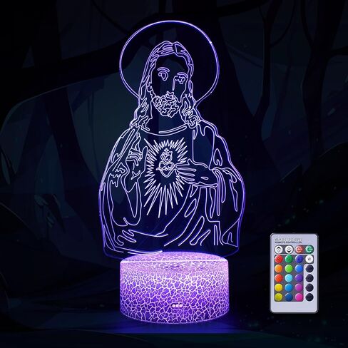 Jesus Night Light, Christian gifts for girls 3D Illusion Lamp Jesus Lights, 16 Colors & Flashing Modes with Remote Control Opreated Dimmable Christmas Birthday Religious Gifts for Boys Girls Kids Ch in Saudi Arabia