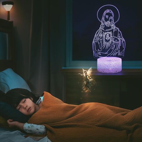 Jesus Night Light, Christian gifts for girls 3D Illusion Lamp Jesus Lights, 16 Colors & Flashing Modes with Remote Control Opreated Dimmable Christmas Birthday Religious Gifts for Boys Girls Kids Ch in Saudi Arabia